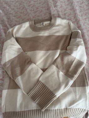 Striped Crewneck Sweater in Cream and Beige - Women